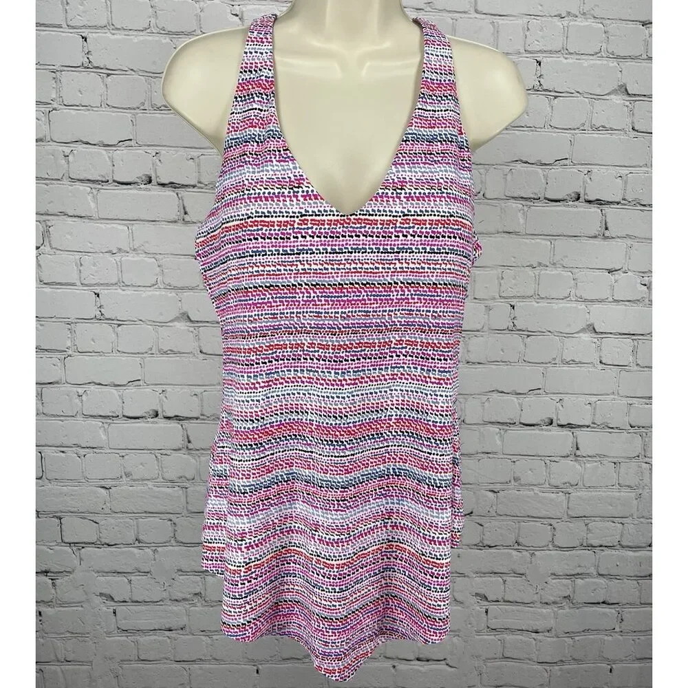 Island Escape Multicolor Built In Bra Padded Underwire Swimsuit Tank Top Size 12